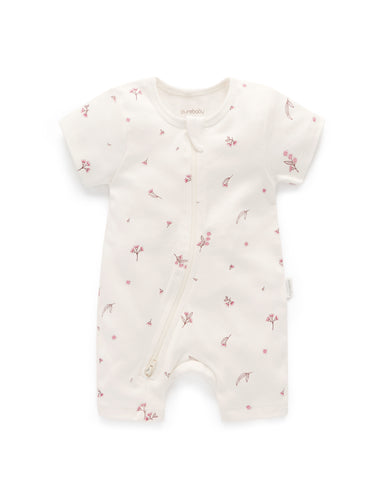Pure Baby Short Leg Zip Growsuit - Vanilla Blossom