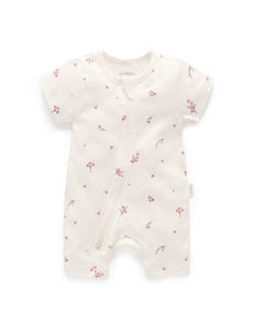 Pure Baby Short Leg Zip Growsuit - Vanilla Blossom