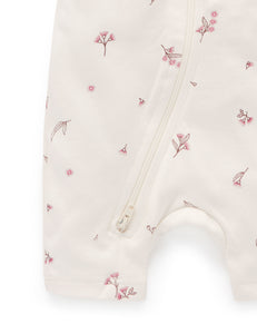Pure Baby Short Leg Zip Growsuit - Vanilla Blossom