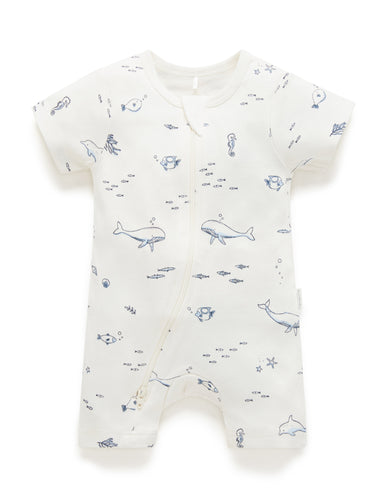 Pure Baby Short Leg Zip Growsuit - Vanilla Nautical