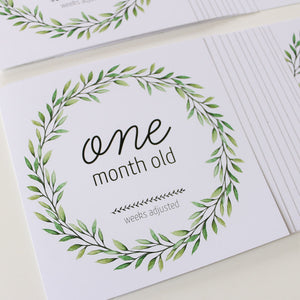 'I'm Growing!' (Eucalyptus) Age Premature Baby Milestone Cards