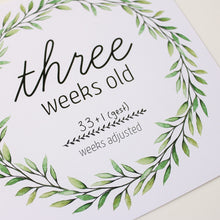 Load image into Gallery viewer, &#39;I&#39;m Growing!&#39; (Eucalyptus) Age Premature Baby Milestone Cards