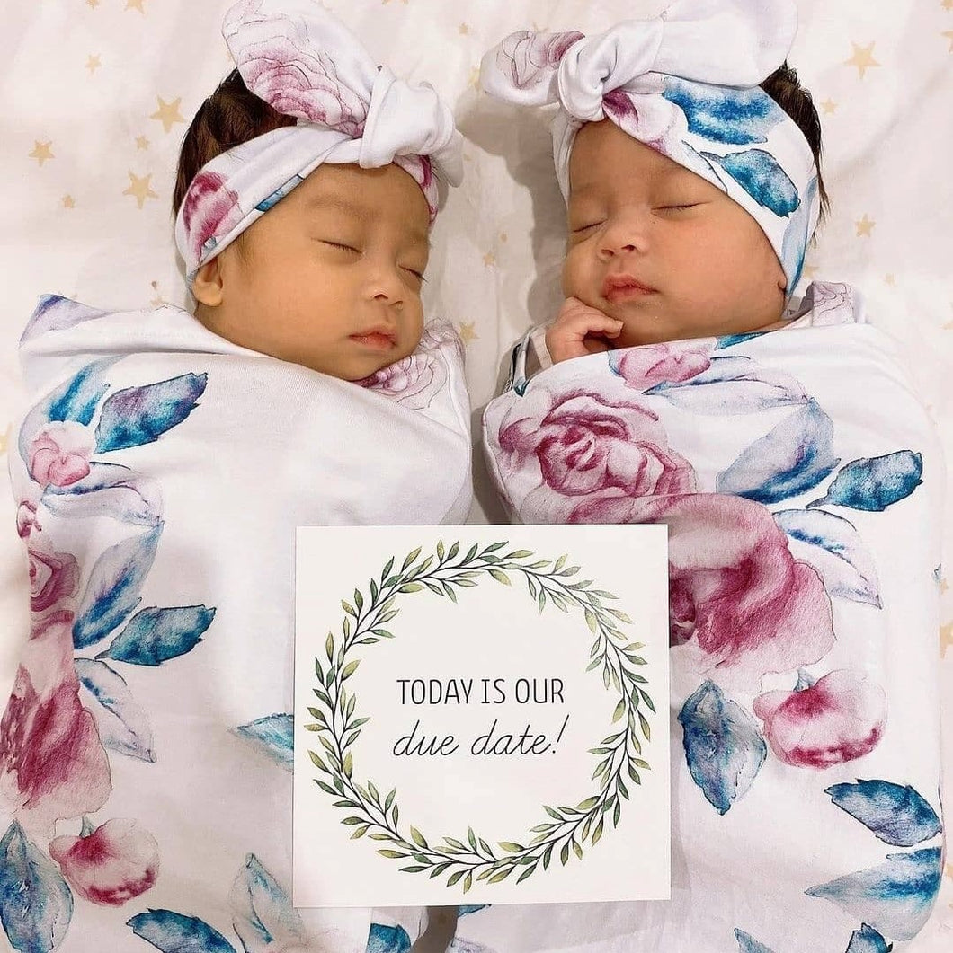 'We've Arrived' (Twin) Eucalyptus Premature Baby Milestone Cards