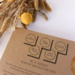 'We've Arrived' (Twin) Eucalyptus Premature Baby Milestone Cards