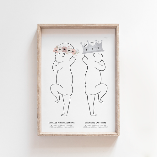 Baby Birth Print Birth Poster Twin Sibling Baby Announcement Nursery Art
