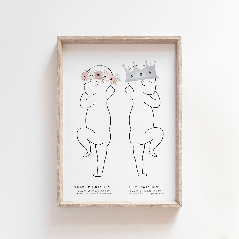 Baby Birth Print Birth Poster Twin Sibling Baby Announcement Nursery Art