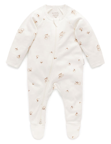Pure Baby Zip Growsuit - Vanilla Cottonbud