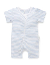 Load image into Gallery viewer, Pure Baby Short Leg Zip Growsuit - Pale Blue Stripe