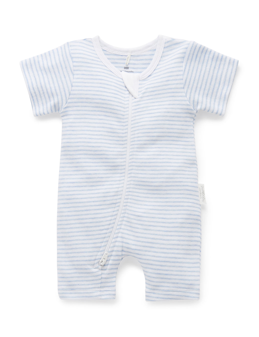 Pure Baby Short Leg Zip Growsuit - Pale Blue Stripe