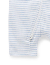 Load image into Gallery viewer, Pure Baby Short Leg Zip Growsuit - Pale Blue Stripe