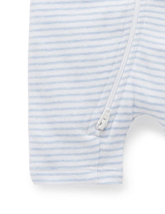 Pure Baby Short Leg Zip Growsuit - Pale Blue Stripe