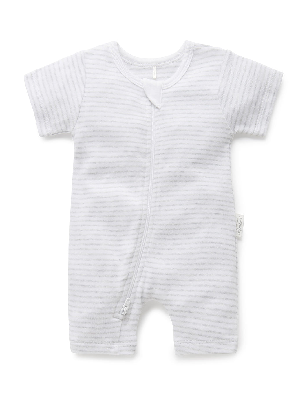Pure Baby Short Leg Zip Growsuit - Pale Grey Stripe