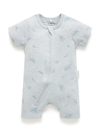 Pure Baby Short Leg Zip Growsuit - Mint Eucalyptus