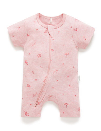 Pure Baby Short Leg Zip Growsuit - Peony Blossom