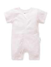 Load image into Gallery viewer, Pure Baby Short Leg Zip Growsuit - Pale Pink Stripe