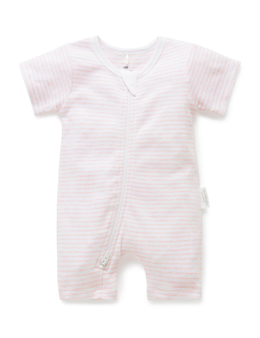 Pure Baby Short Leg Zip Growsuit - Pale Pink Stripe
