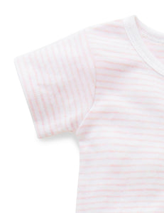 Pure Baby Short Leg Zip Growsuit - Pale Pink Stripe