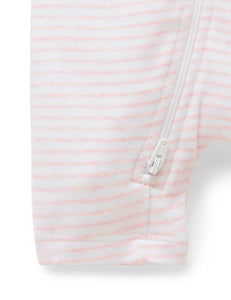 Pure Baby Short Leg Zip Growsuit - Pale Pink Stripe