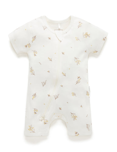 Pure Baby Short Leg Zip Growsuit - Vanilla Wattle Bee