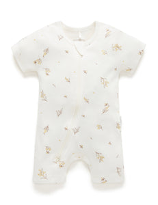 Pure Baby Short Leg Zip Growsuit - Vanilla Wattle Bee
