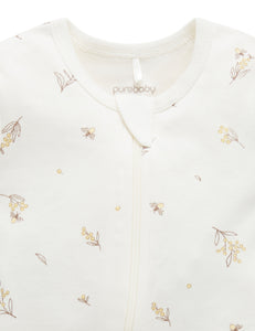 Pure Baby Short Leg Zip Growsuit - Vanilla Wattle Bee