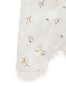 Pure Baby Short Leg Zip Growsuit - Vanilla Wattle Bee