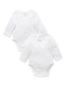 Pure Baby Easy Neck Long Sleeve Bodysuit 2 Pack - White