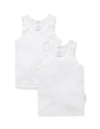 Pure Baby Rib Singlet 2 Pack - White