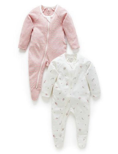 Pure Baby Zip Growsuit 2 Pack - Vanilla Blossom