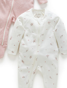 Pure Baby Zip Growsuit 2 Pack - Vanilla Blossom