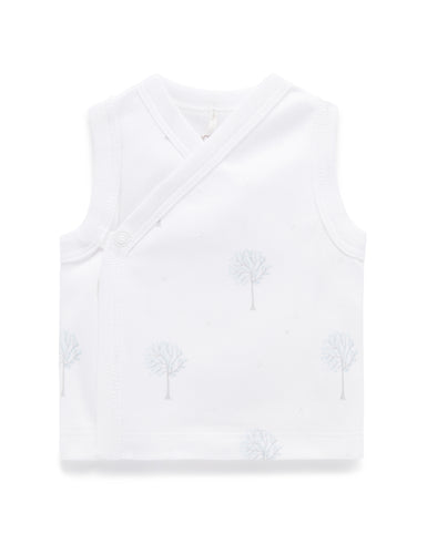 Pure Baby Premmie Crossover Singlet - Pale Blue Tree