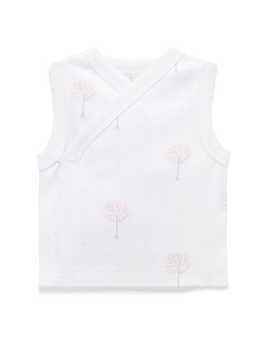 Pure Baby Premmie Crossover Singlet - Pale Pink Tree