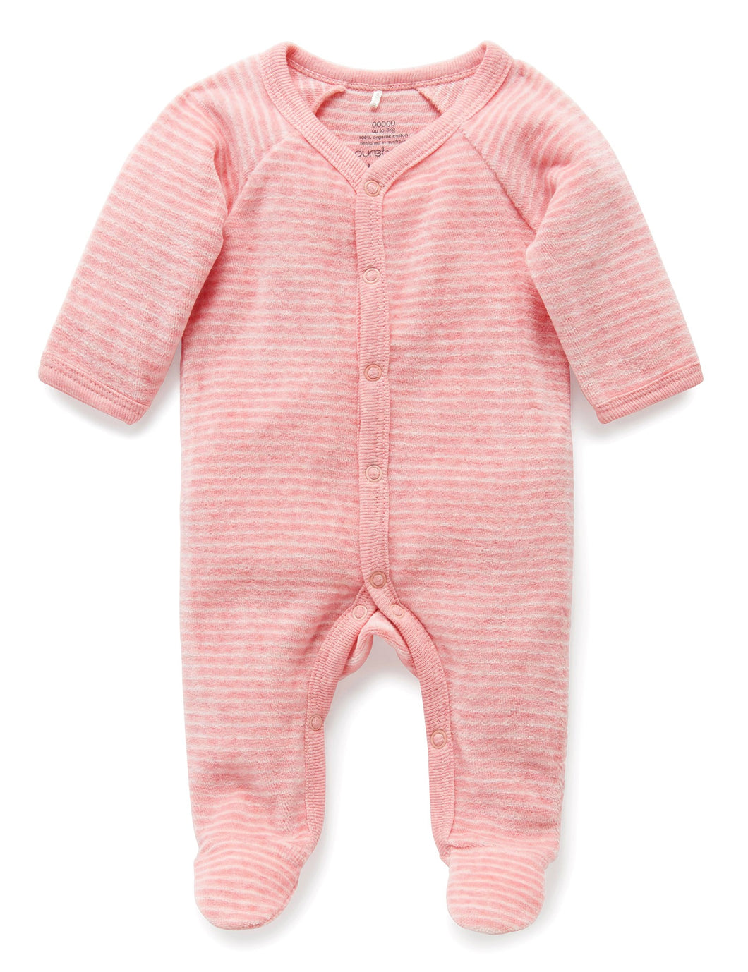 Pure Baby Premmie Velour Growsuit - Bud Pink Stripe